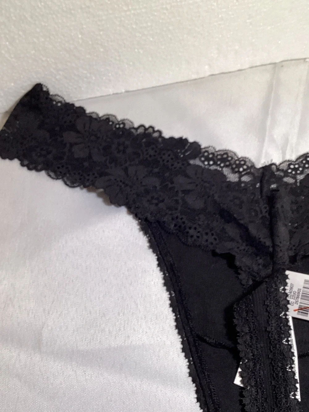 PINK Victoria's Secret Black Ribbed Lace Trim Thong